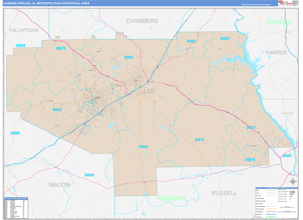 Auburn-Opelika Metro Area Wall Map